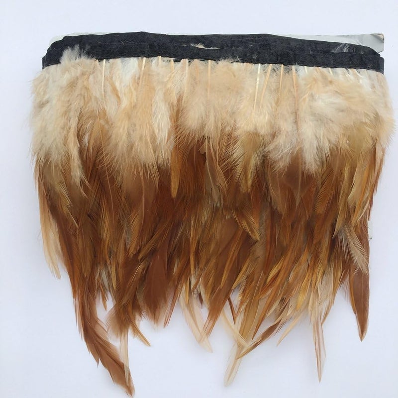 Sowder 2 Yards Natural Rooster Hackle Feather Trim Fringe 4-6" in Width Dress DIY Decoration(Natural) - Image 2